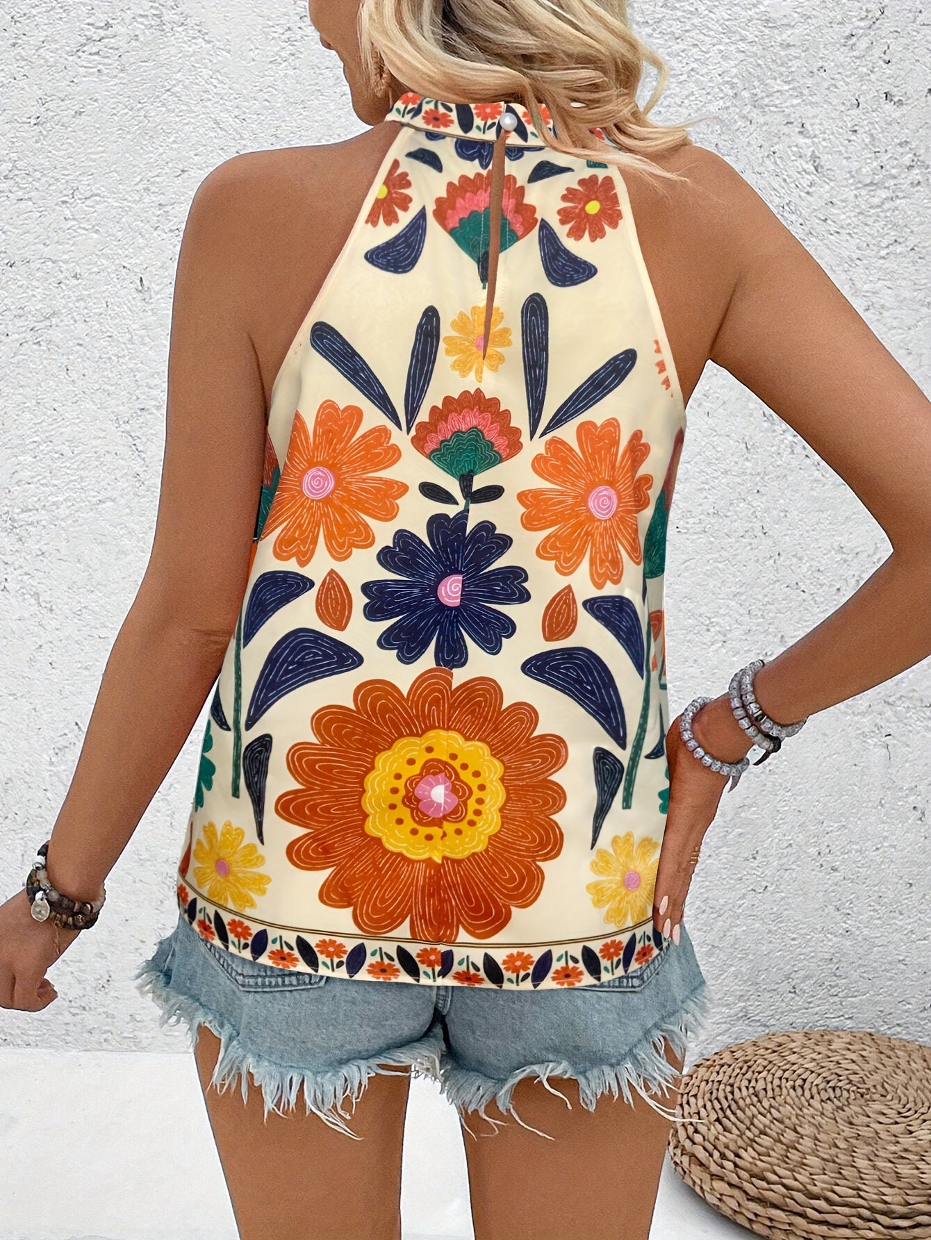 Top da donna con stampa floreale in stile boho chic senza maniche - Ideale per l'estate e le vacanze