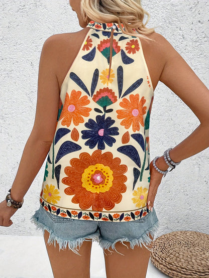 Top da donna con stampa floreale in stile boho chic senza maniche - Ideale per l'estate e le vacanze
