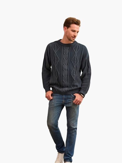 Męski sweter z warkoczowym wzorem w stylu casual – idealny na jesień/zimę