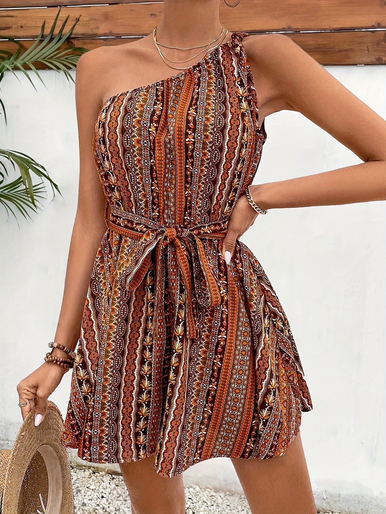 Zomerse jurk met één schouder in bohemien stijl voor dames, ideaal voor vakantie en casual uitjes