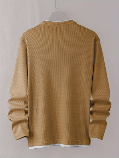 Pull homme texturé gaufré manches longues imprimé smiley col rond