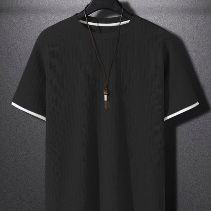 Legeres Herren-T-Shirt mit kurzen Ärmeln, modernem Stil, Rundhalsausschnitt und geprägter Textur