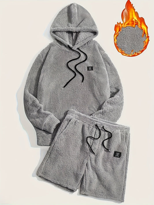 Ensemble Homme Doux Hoodie et Short Molletonné Gris Clair