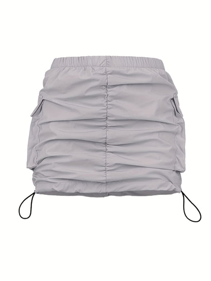 Jupe Mini Cargo Femme Style Urbain avec Fronces et Poches Utilitaires