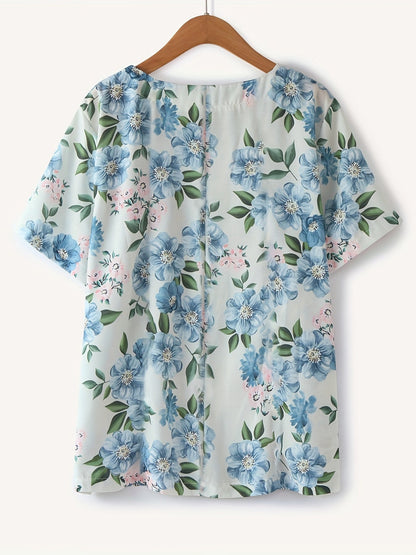 Blouse femme style vintage à fleurs imprimées avec boutons – Élégance décontractée pour l'été