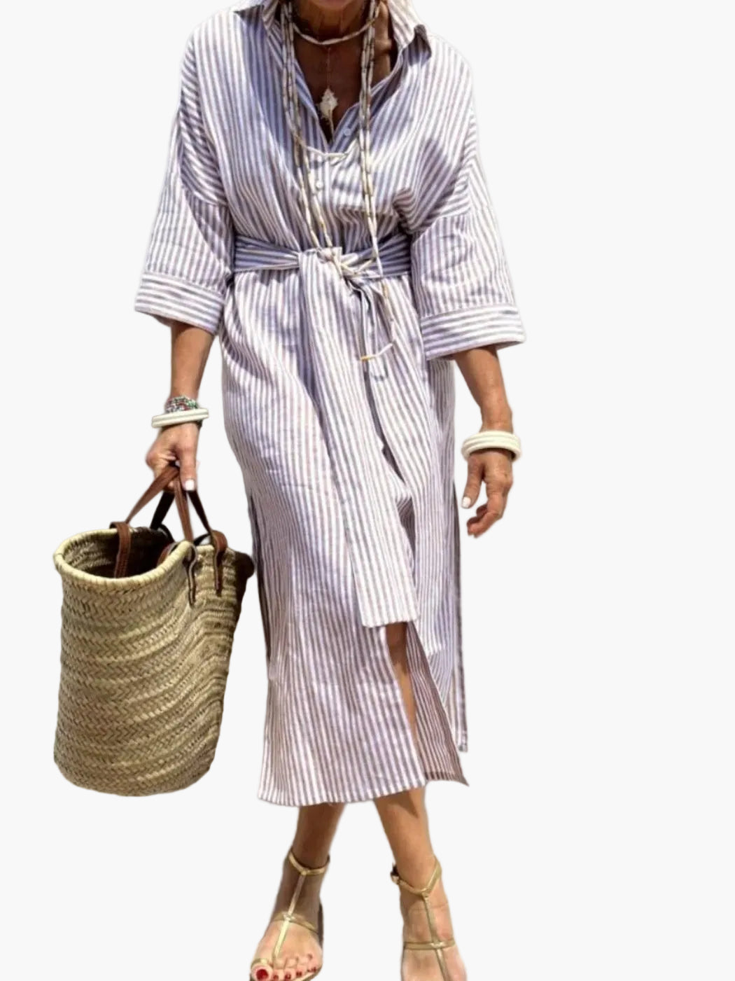 Robe Chemise à Rayures Élégante Femme Style Décontracté Chic pour Sorties et Vacances