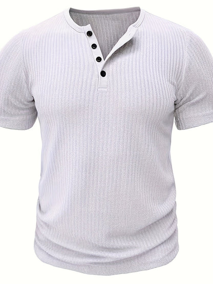 T-shirt henley à rayures décontracté pour homme – Idéal pour l'été et les loisirs