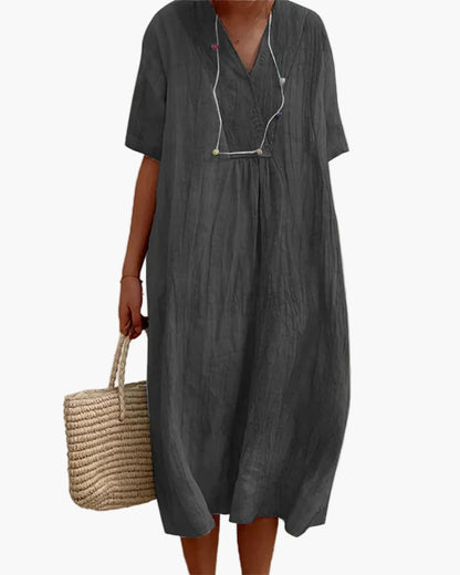 Robe d'été décontractée pour femme style ample col en V idéale vacances plage