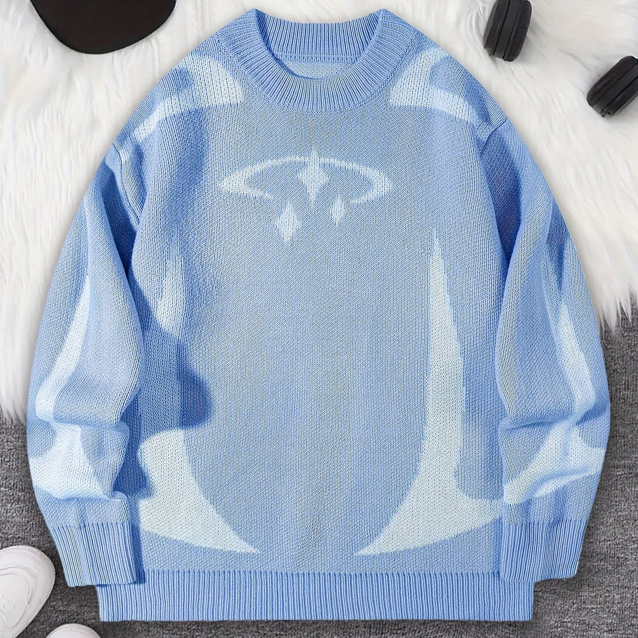 Pull en maille unisexe à motifs abstraits et col rond