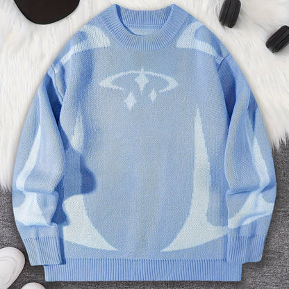Pull en maille unisexe à motifs abstraits et col rond