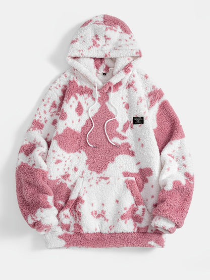 Sweat à capuche Sherpa motif peau de vache bicolore avec poche kangourou