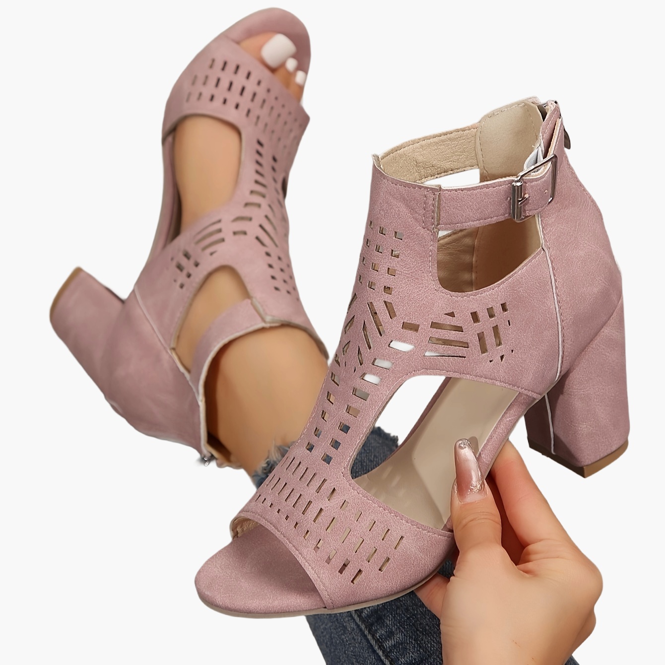 Opengewerkte hoge hak sandalen voor dames, casual avondstijl