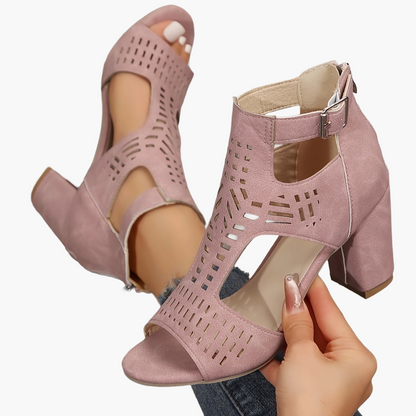 Opengewerkte hoge hak sandalen voor dames, casual avondstijl