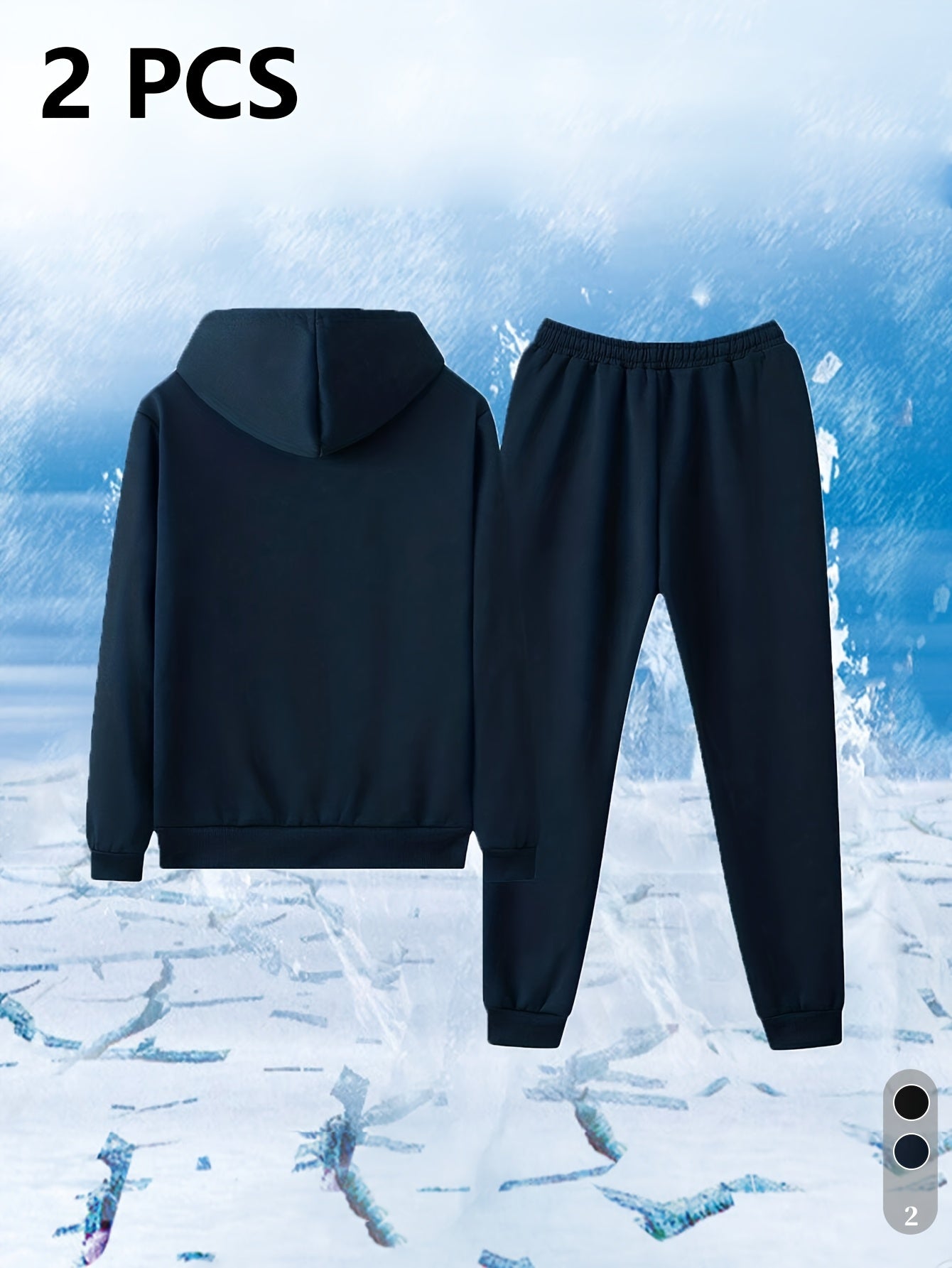 Ensemble Survêtement Homme Capuche Doublure Sherpa Hiver Chaud Bleu Marine