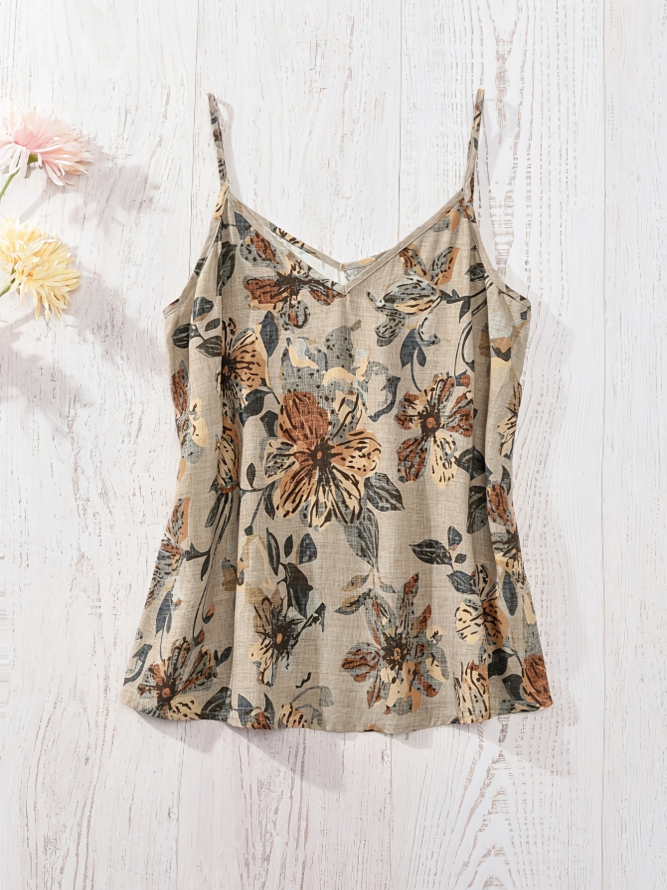 Camiseta sin mangas para mujer estilo bohemio con tirantes finos y estampado floral para verano