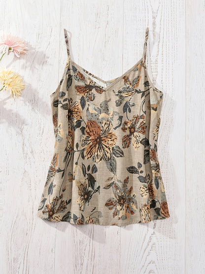 Camiseta sin mangas para mujer estilo bohemio con tirantes finos y estampado floral para verano