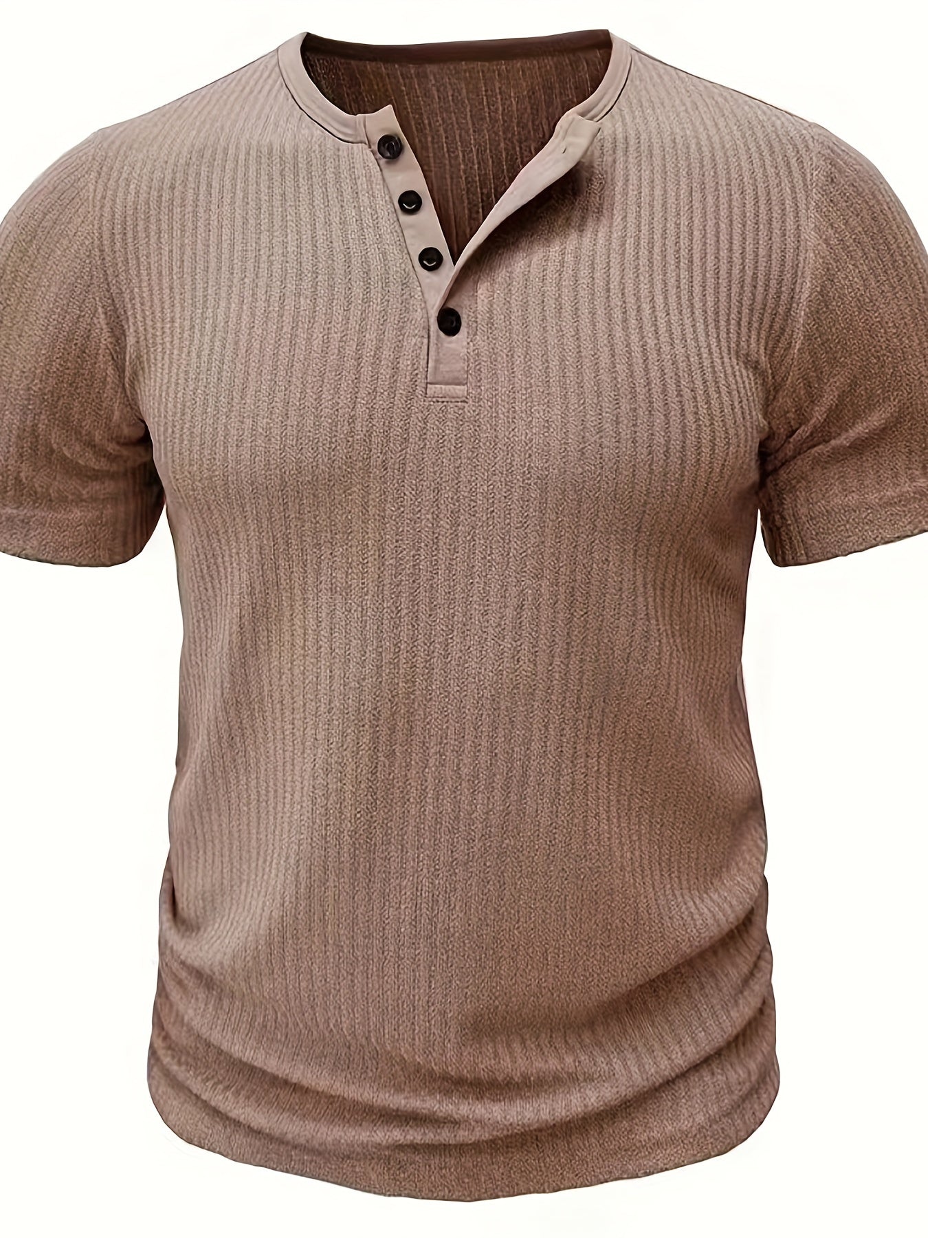 T-shirt Décontracté à Manches Courtes pour Homme Style Henley Boutonné Rayé