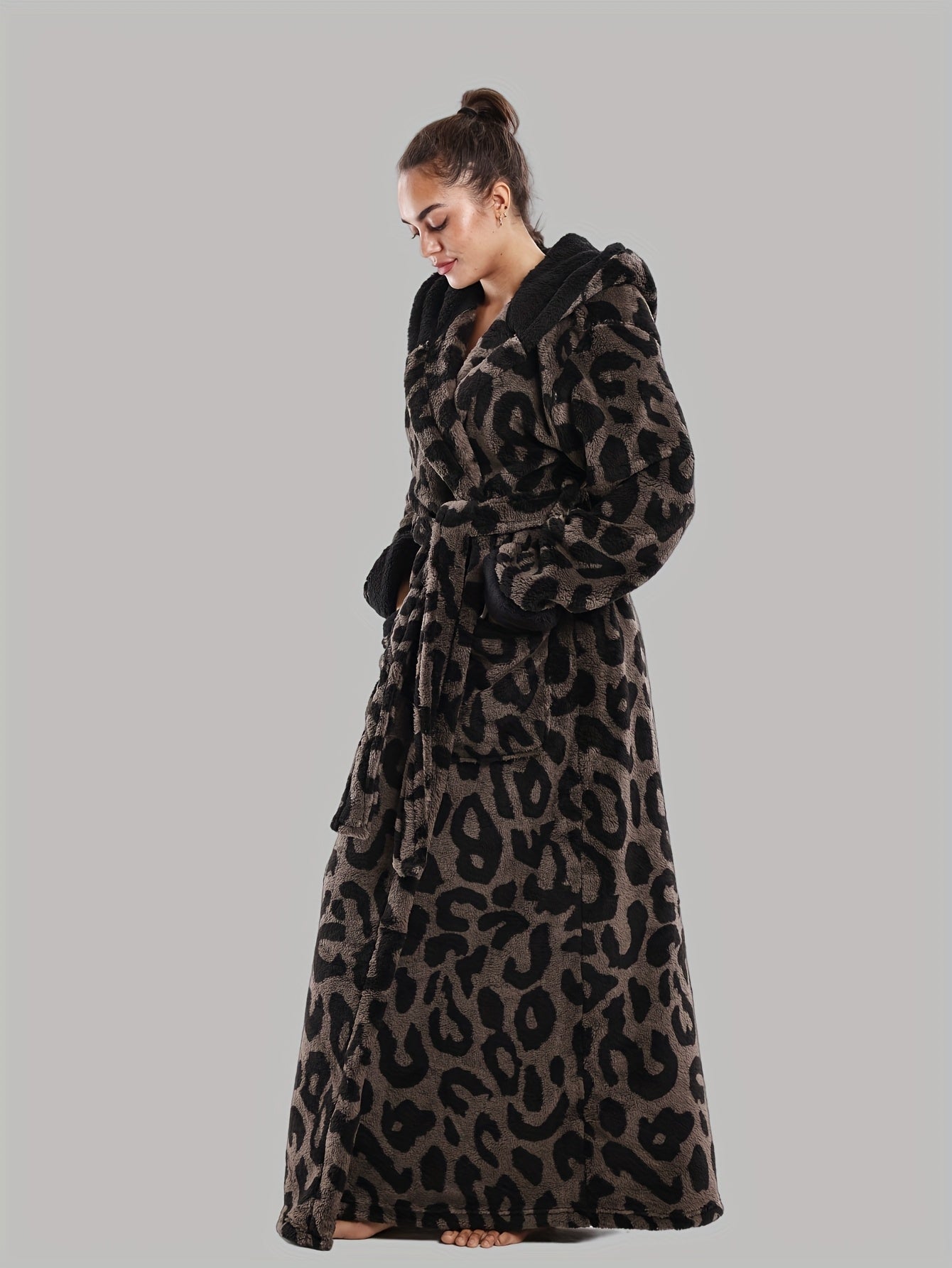 Robe de Chambre Femme Longue à Capuche Motif Léopard