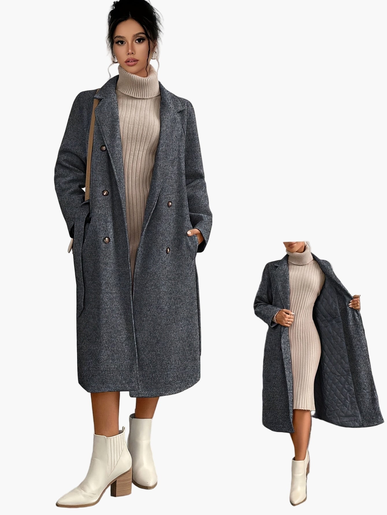 Elegant lang frakke til kvinder i urban stil til efterår og vinter