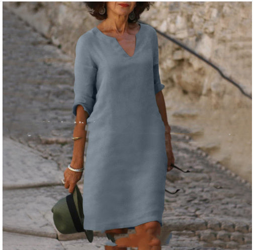 Robe décontractée rétro pour femme, manches mi-longues, style artistique, grande taille, multi-couleurs