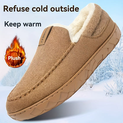 Chaussons Mocassins Homme Doublés Polaire Marron Chaussures d'Intérieur Hiver Confortables