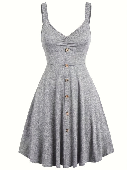 Abito Donna Elegante Casual con Bottoni e Scollo a V per Estate e Primavera