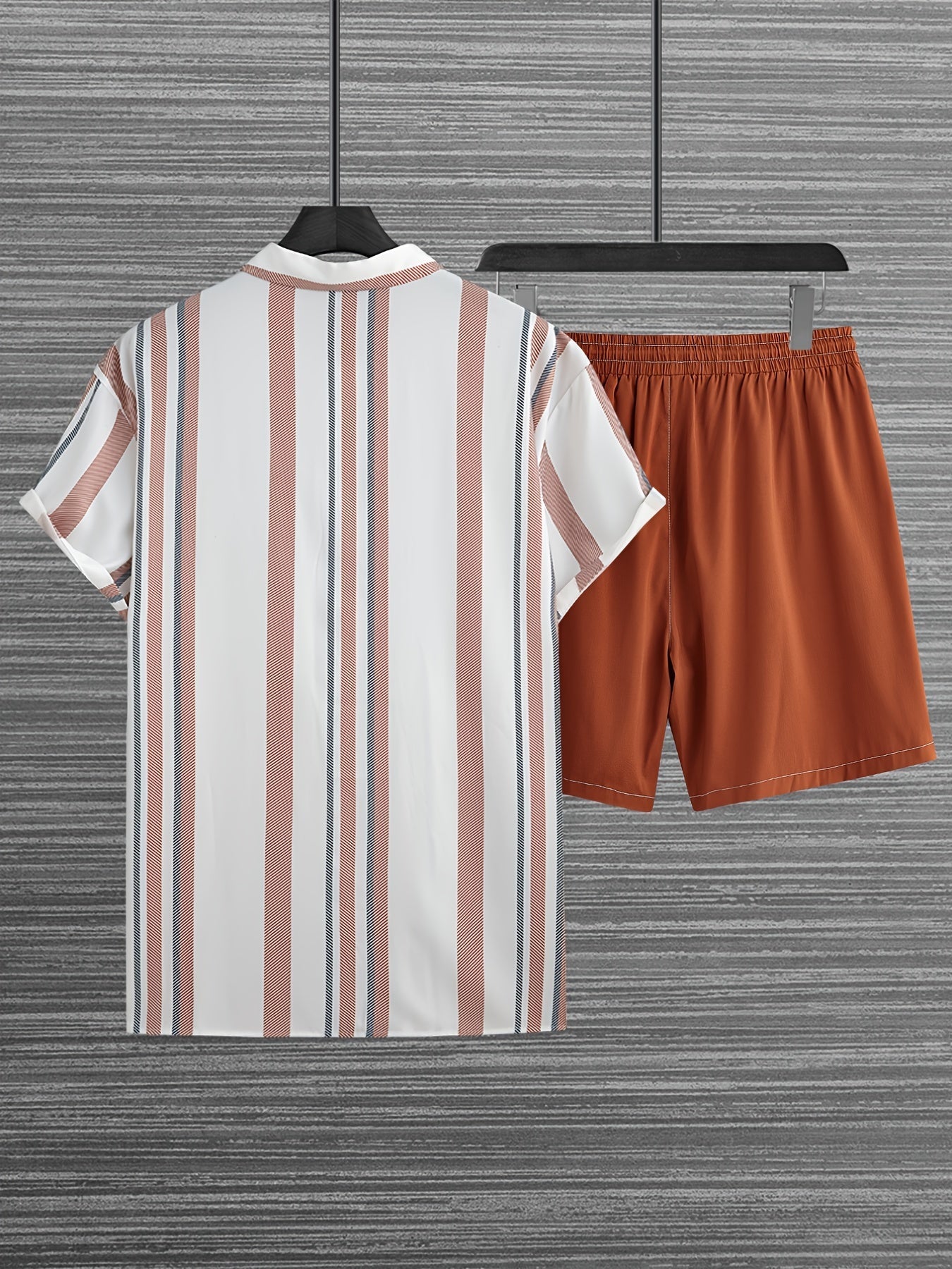 Ensemble décontracté à rayures pour homme, style vacances, chemise à manches courtes et short