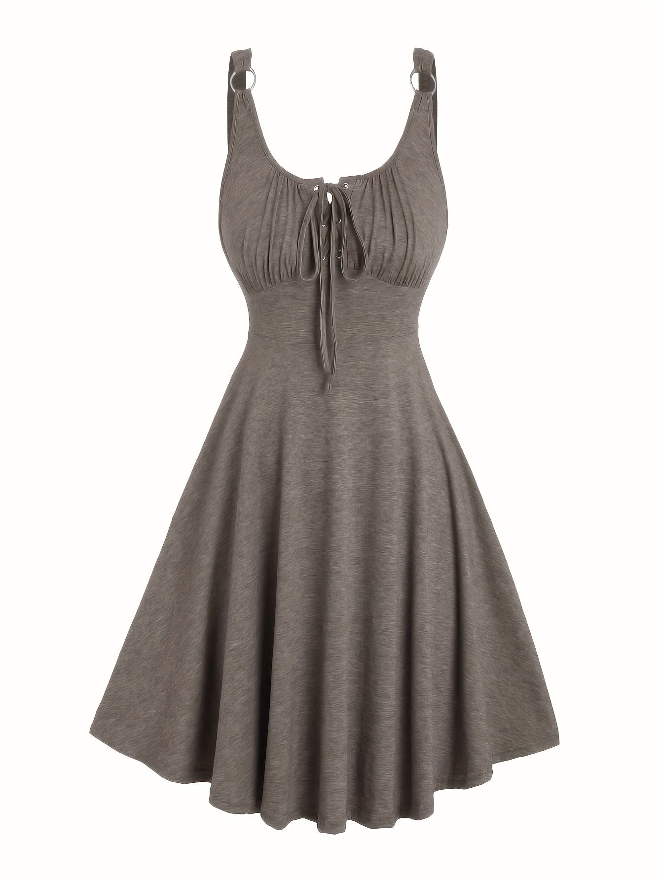 Lässiges Damenkleid mit Ausschnitt und Ösen-Trägern, ausgestellter Frühling-Sommer-Stil  