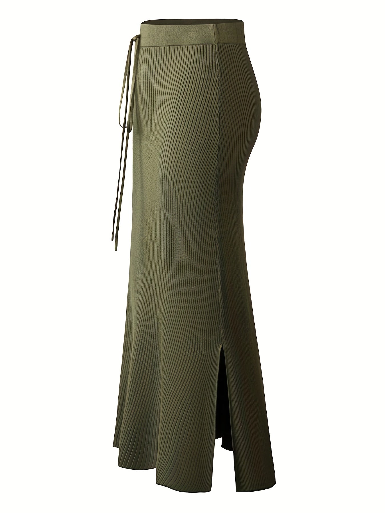 Lange damesrok met hoge taille, casual elegante stijl met ceintuur