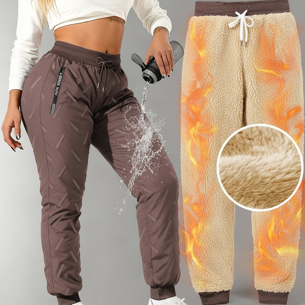 Pantalon de jogging femme doublé polaire chaud à taille élastique