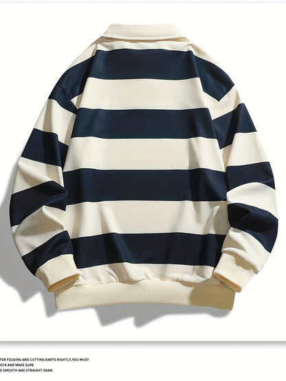 Polo manches longues à rayures horizontales marron et blanc cassé pour homme