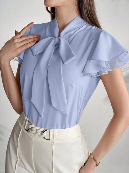 Elegant Women's Blouse with Butterfly Sleeves and Bow Tie – Chic Style for Office and Outings