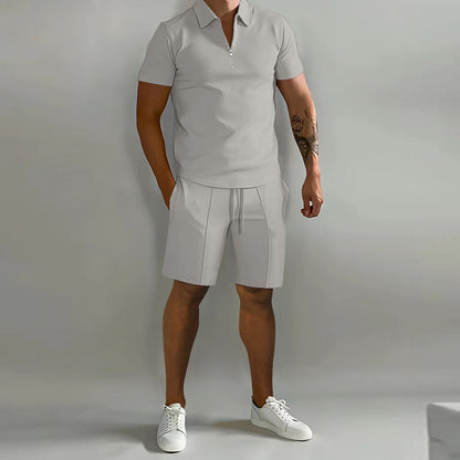 Ensemble décontracté pour homme à manches courtes avec fermeture éclair, idéal pour l'été, style moderne et confortable