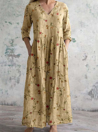 Robe longue femme style bohème chic à motif floral, usage quotidien et détente