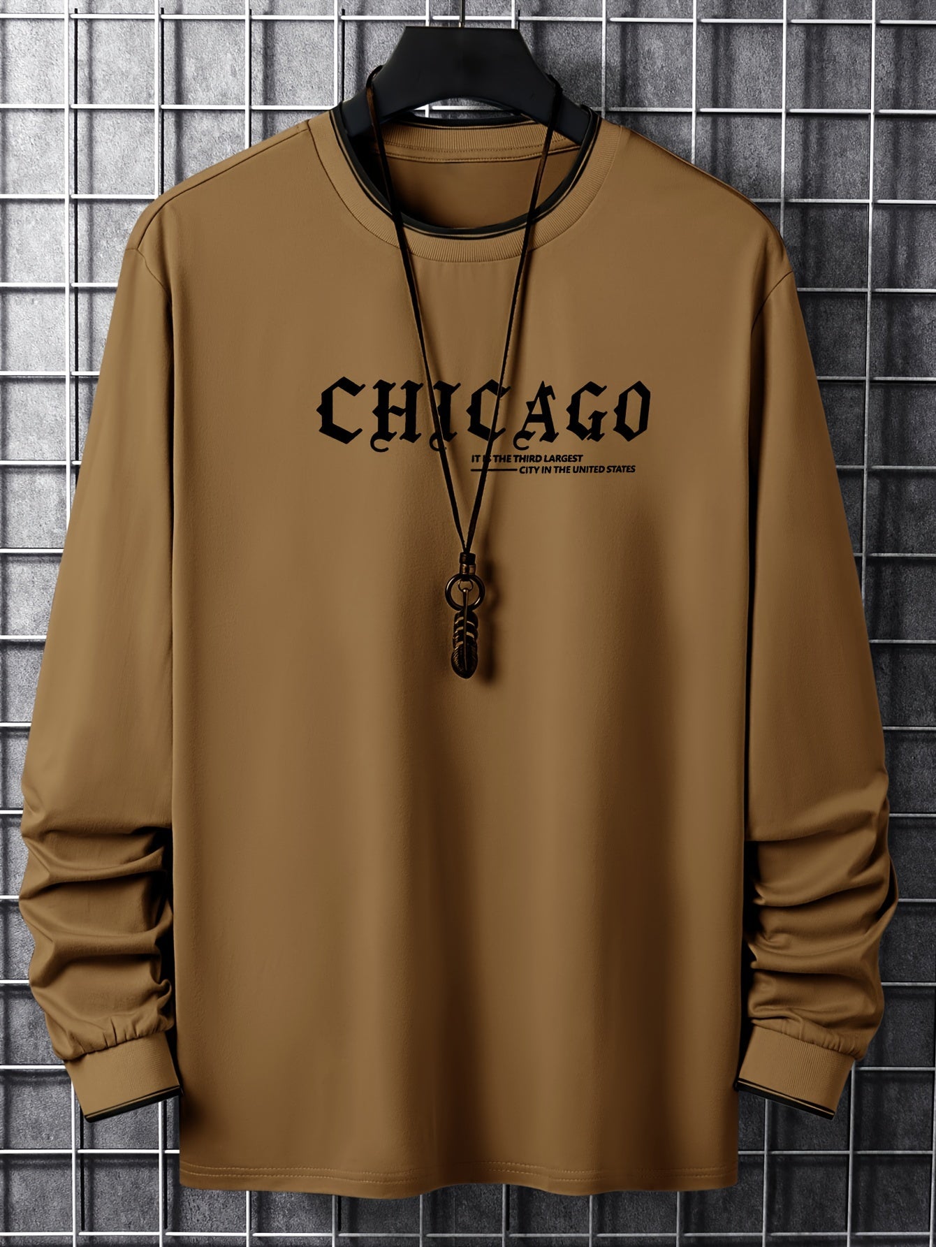 T-shirt Homme Manches Longues Col Rond Imprimé Chicago