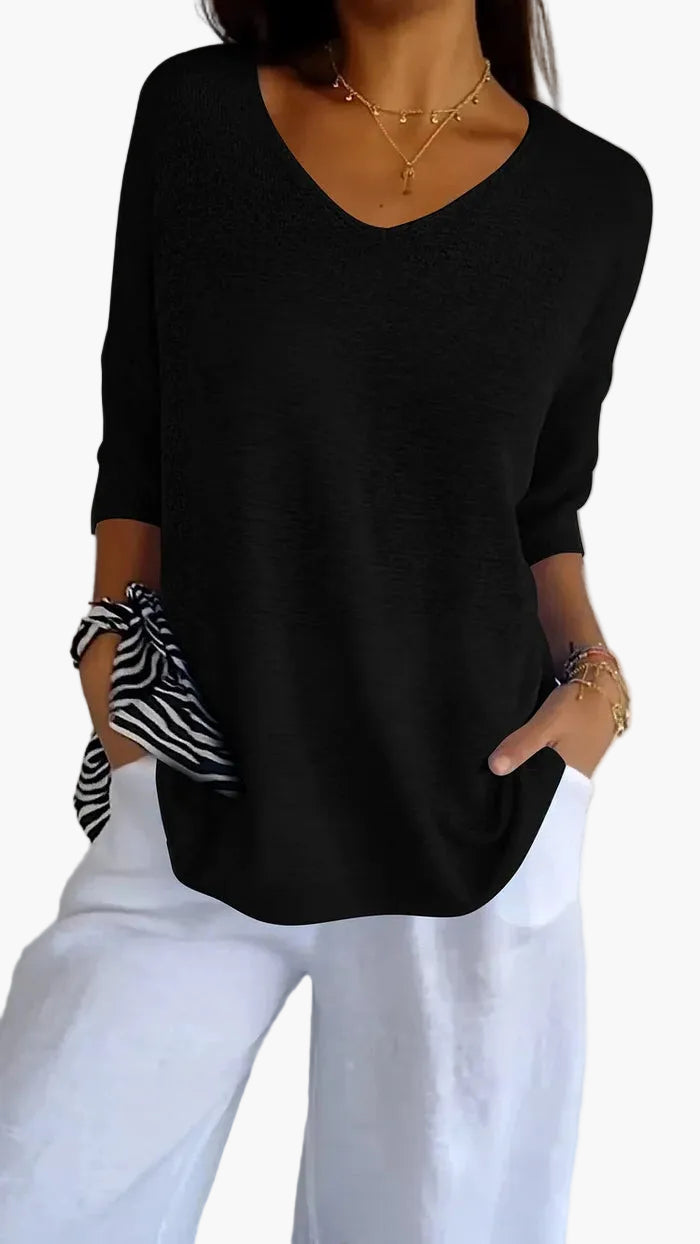 Maglione Donna Informale Scollo a V Maniche Mezza Lunghezza Stile Elegante e Comodo per Tutti i Giorni