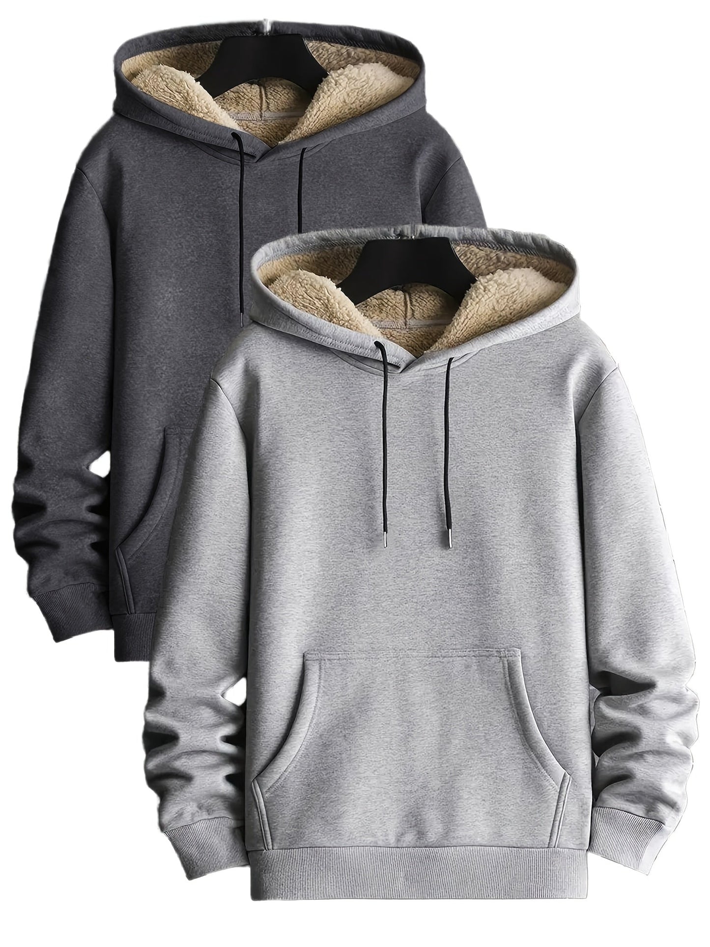 Lot de 2 Hoodies Chauds Homme avec Capuche Doublée en Polaire et Poche Kangourou