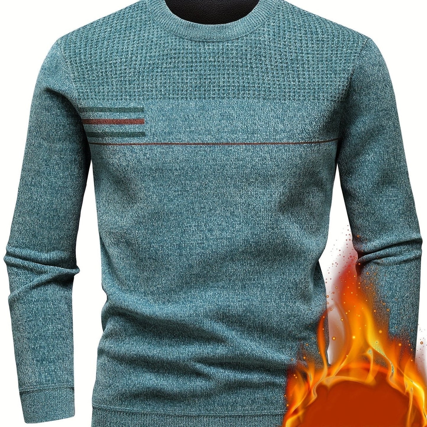 Pull Homme Col Rond Tricoté Maille Texturée Rayures Poitrine Manches Longues