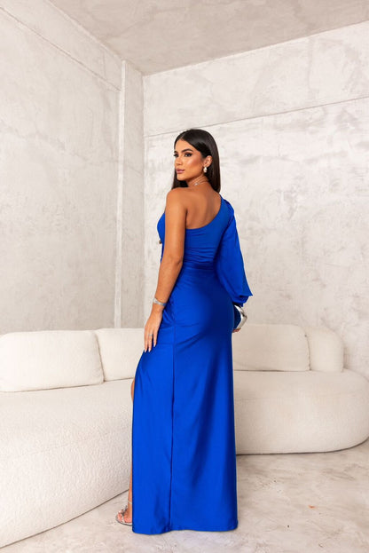 Abito da sera donna monospalla elegante stile drappeggiato per evento e cerimonia