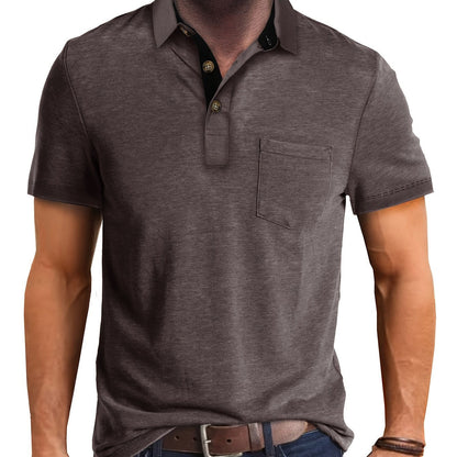 Polo décontracté pour homme à poche poitrine, style élégant pour usage quotidien ou bureau