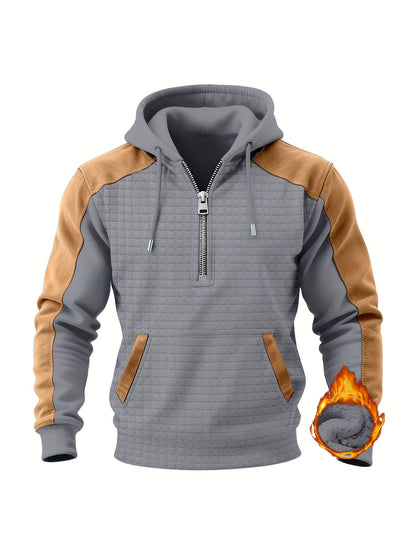 Sweat à Capuche Homme Bicolore Matelassé avec Fermeture Éclair et Poche Kangourou