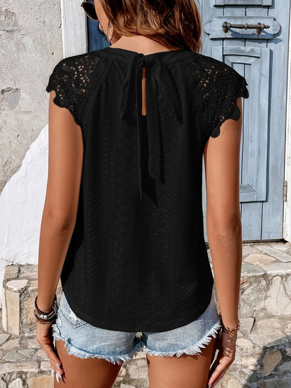 Damesblouse Boheemse Chic Stijl met Kantmouwen en Geknoopte Rug – Casual Zomermode