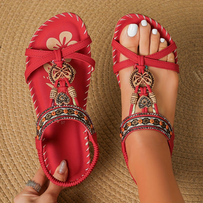 Boheme-sandaler til kvinder med pynt og ankelrem – afslappet chic stil