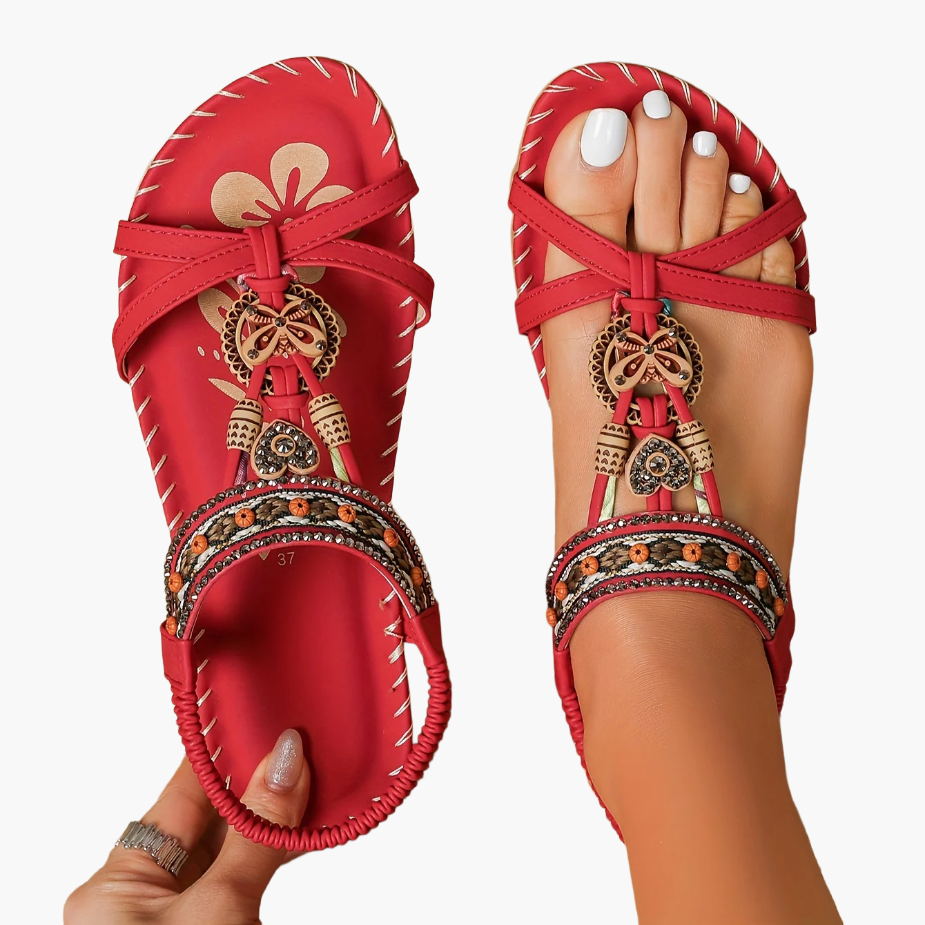 Boheme-sandaler til kvinder med pynt og ankelrem – afslappet chic stil