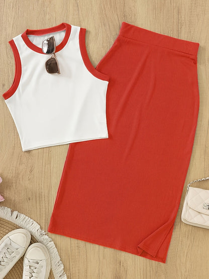 Elegant style sleeveless tank top and skirt set for women - Ideal for spring/summer