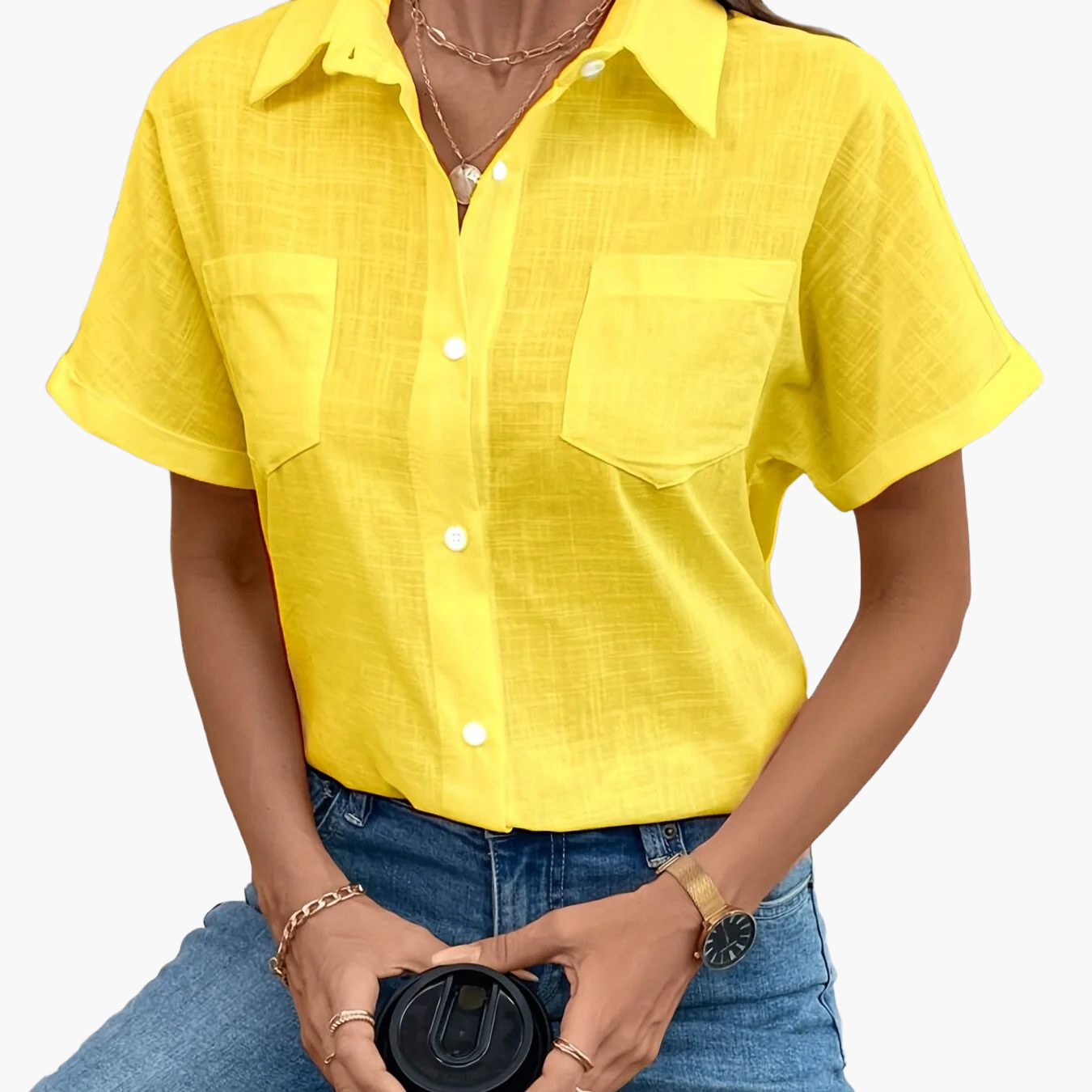 Camisa casual de mujer con mangas cortas y estampado de pájaros para un look chic primavera verano