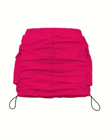 Jupe Mini Cargo Femme Style Urbain avec Fronces et Poches Utilitaires