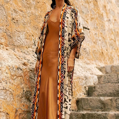 Lang kimono til kvinder i boheme-chic stil til strand og afslapning