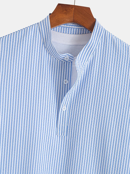 Camisa Henley sin mangas a rayas para hombre, estilo casual urbano