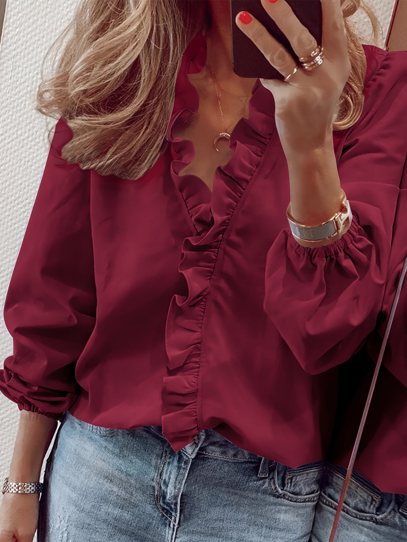 Elegant Women's Blouse with Ruffles Casual Chic Style for Spring and Autumn